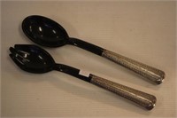 Pair of salad servers with middle eastern silver