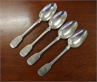 Four antique sterling silver serving spoons