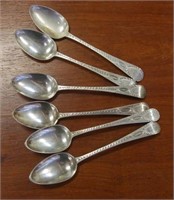 Six Georgian bright cut sterling silver tea spoons