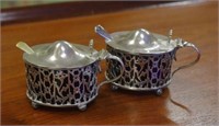 Pair of Hardy Bros sterling silver mustard pots
