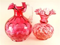 PAIR OF COIN DOT FENTON PITCHER & MELON