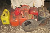 Various sizes and kinds of gas cans.
