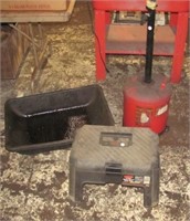 Rubbermaid toolbox/stool, oil pan and oil drain