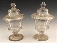 PAIR OF LIDDED GLASS CANDY DISH COMPOTES