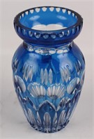 UNMARKED CUT TO CLEAR BLUE GLASS VASE