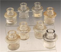 8 UNMARKED SMALL GLASS INKWELLS