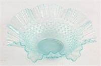 UNMARKED LIGHT BLUE HOBNAIL RUFFLED GLASS DISH