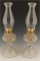 PAIR OF EAGLE GLASS KEROSENE OIL LAMPS