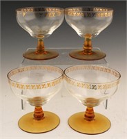 SET OF 4 AMBER BASE SHERBERT / CHAMPAGNE GLASSES
