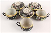 6 PC SET OF ASIAN FAMILLE NOIR BOUILLON TEA CUPS