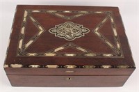 EARLY WOODEN HUMIDOR WITH MOTHER OF PEARL INLAY