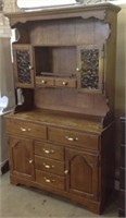 Vintage Solid Wood Stained Glass Hutch