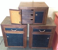 3 Piece Solid Wood End Table Cabinet Set