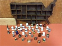 State & Places Thimbles With Wooden Shadow Box