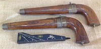 1930's Brass & Hand Carved Wood Knife & Fork