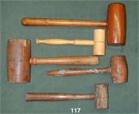 Five mallets one rawhide, 4 wooden