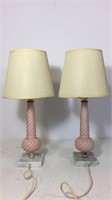 Pair of vintage pink lamps on marble bases