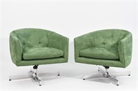 PAIR OF MID-CENTURY TUFTED BARREL LOUNGE CHAIRS
