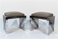 PAIR OF METAL CLAD PAUL EVANS STYLE BENCHES