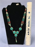 Turquoise bone and red corral Napoli necklace    (