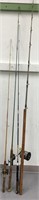 Lot of 4 fishing rods and 3 reels, 1 is a deep sea