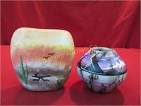 Native American Artist Signed Pottery, 2pc Lot