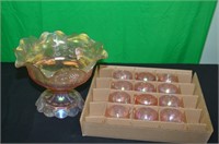 FENTON GLASS PUNCH BOWL WITH CUPS