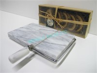1 LOT, AUST. WOOD COASTERS+ MARBLE CHEESE CUTTER