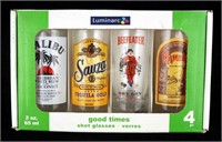 4 New Liquor Advertising Shot Glasses In Box