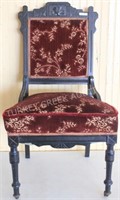 VICTORIAN EBONIZED SIDE CHAIR, CLEAN UPHOLSTERY,