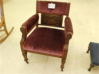 Burgundy velvet Victoria walnut chair, wonderful