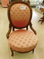 Pink satin damask, lady's chair, finger carved