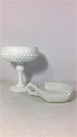 Lot of two milk glass hobnail pieces