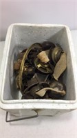 Box of assorted oil lamp parts