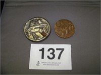 2 metal paperweights - Greek coin of Thasor -
