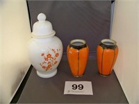 Two Shofu Japan 6" vases - ginger jar milk glass