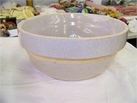 Two white crock bowls: one 10 3/4" across, 4 3/4"