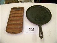 Cast iron griddle and rusty corn pan