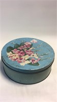 Vintage turquoise floral tin
