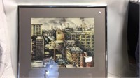 Large framed hand-painted watercolor 4203