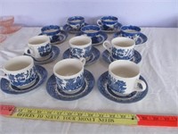 11pc Vintage Blue Willow Cup & Saucer Sets