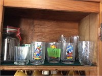Glassware:  (7) Mickey Mouse, Etc., (3) Pitchers,
