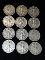 12 silver walking liberty half dollars