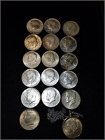 17 Kennedy silver half dollars