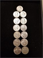 13 Franklin silver half dollars assorted years