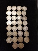 30 silver Barber quarters various dates