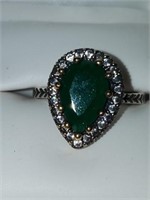 Sterling silver and emerald estate ring new