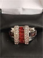 Sterling silver and Garnet dinner ring new in box