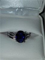 New in box beautiful blue sapphire and sterling