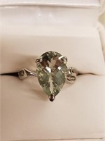Sterling silver mint green sapphire evening ring